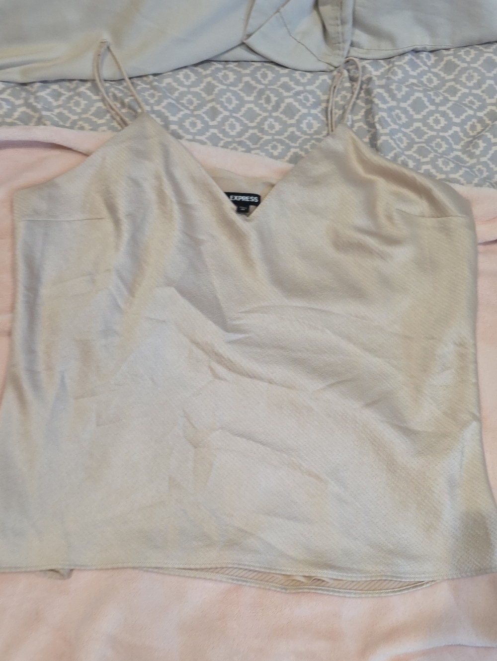 Express Neutral Ivory Satin Cami Tank Top
